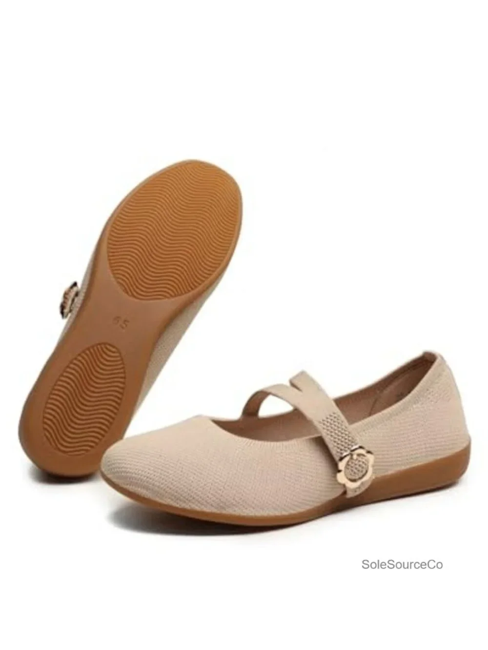 Women's Breathable Knit Mary Jane Ballet Flats Dressy Shoes Round Toe